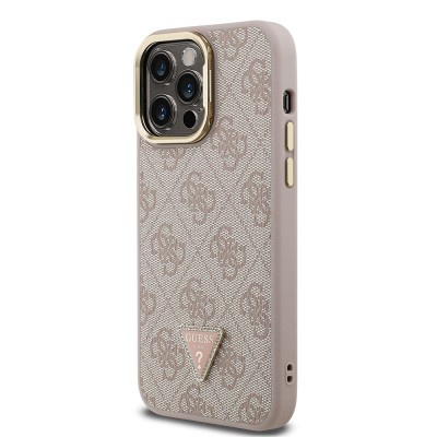 Apple iPhone 13 Pro Max Case Guess Original Licensed PU Leather Stone Triangle Logo 4G Patterned Camera Stand Cover - 12