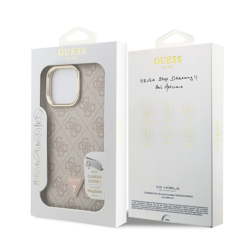 Apple iPhone 13 Pro Max Case Guess Original Licensed PU Leather Stone Triangle Logo 4G Patterned Camera Stand Cover - 18