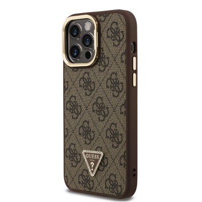 Apple iPhone 13 Pro Max Case Guess Original Licensed PU Leather Stone Triangle Logo 4G Patterned Camera Stand Cover - 19