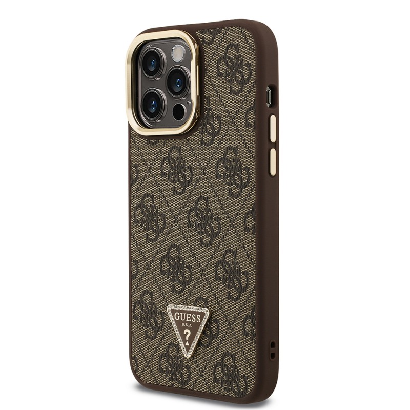 Apple iPhone 13 Pro Max Case Guess Original Licensed PU Leather Stone Triangle Logo 4G Patterned Camera Stand Cover - 19