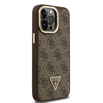 Apple iPhone 13 Pro Max Case Guess Original Licensed PU Leather Stone Triangle Logo 4G Patterned Camera Stand Cover - 21