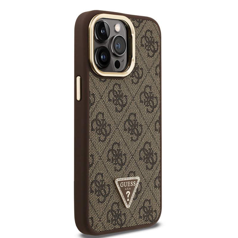 Apple iPhone 13 Pro Max Case Guess Original Licensed PU Leather Stone Triangle Logo 4G Patterned Camera Stand Cover - 21