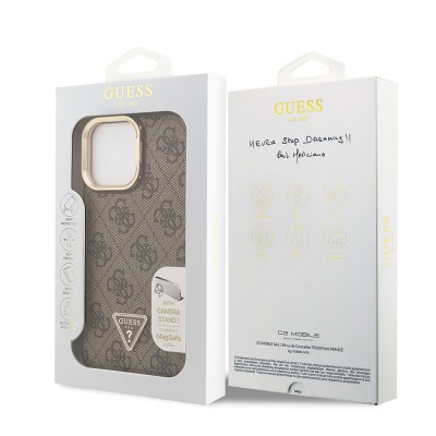 Apple iPhone 13 Pro Max Case Guess Original Licensed PU Leather Stone Triangle Logo 4G Patterned Camera Stand Cover - 25