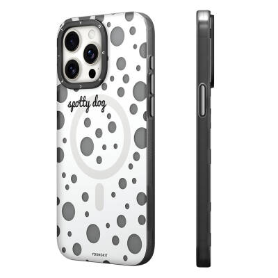 Apple iPhone 13 Pro Max Kılıf M-safe Şarj Özellikli Polka Dot Desenli Youngkit Spots Serisi Kapak - Youngkit