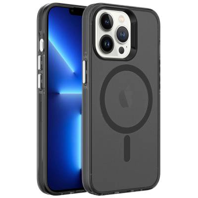 Apple iPhone 13 Pro Max Kılıf Zore M-safe Şarj Özellikli Buzlu Transparan C-Pro Sert Kapak - Zore