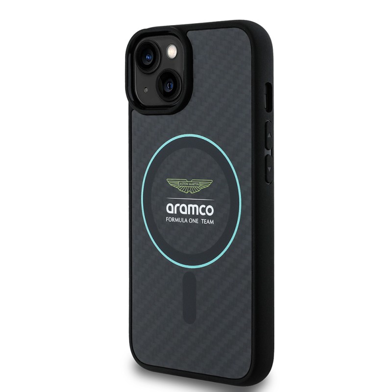 Apple iPhone 14 Case Aston Martin Original Licensed Magsafe Charging Feature Colorful Ring and Carbon Fiber Design Cover - 3