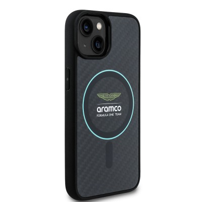Apple iPhone 14 Case Aston Martin Original Licensed Magsafe Charging Feature Colorful Ring and Carbon Fiber Design Cover - 4