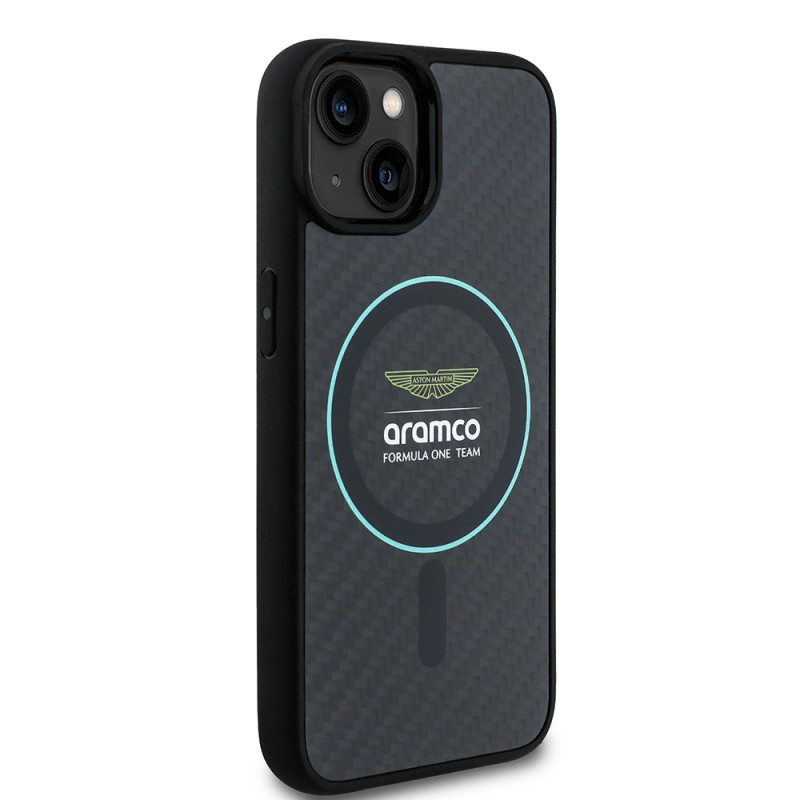 Apple iPhone 14 Case Aston Martin Original Licensed Magsafe Charging Feature Colorful Ring and Carbon Fiber Design Cover - 4