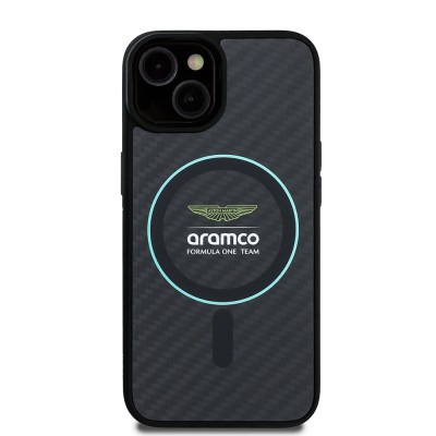 Apple iPhone 14 Case Aston Martin Original Licensed Magsafe Charging Feature Colorful Ring and Carbon Fiber Design Cover - 2