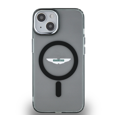 Apple iPhone 14 Case Aston Martin Original Licensed Metal Button Cover with Magsafe Charging Feature and IML Printing Logo - Aston Martin