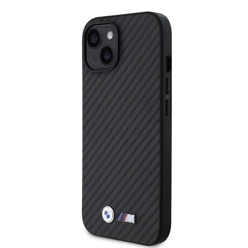 Apple iPhone 14 Case BMW Original Licensed Carbon Fiber Design and Metal Logo PU Leather Cover - 3