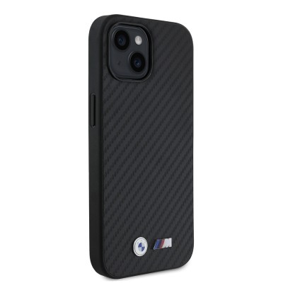 Apple iPhone 14 Case BMW Original Licensed Carbon Fiber Design and Metal Logo PU Leather Cover - 5
