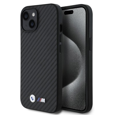 Apple iPhone 14 Case BMW Original Licensed Carbon Fiber Design and Metal Logo PU Leather Cover - 2