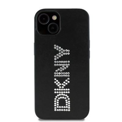 Apple iPhone 14 Case DKNY Original Licensed Stone DKNY Inscription Metallic Rhinestones PU Leather Cover - 1