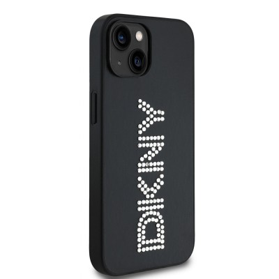 Apple iPhone 14 Case DKNY Original Licensed Stone DKNY Inscription Metallic Rhinestones PU Leather Cover - 6