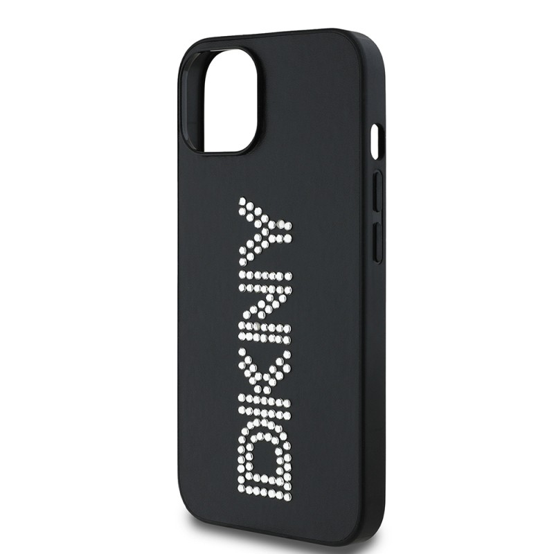 Apple iPhone 14 Case DKNY Original Licensed Stone DKNY Inscription Metallic Rhinestones PU Leather Cover - 8