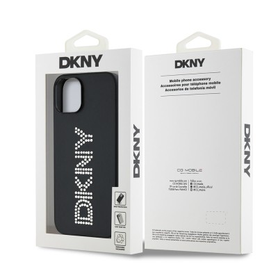 Apple iPhone 14 Case DKNY Original Licensed Stone DKNY Inscription Metallic Rhinestones PU Leather Cover - 10