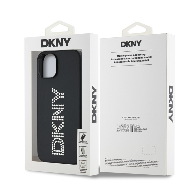 Apple iPhone 14 Case DKNY Original Licensed Stone DKNY Inscription Metallic Rhinestones PU Leather Cover - 10