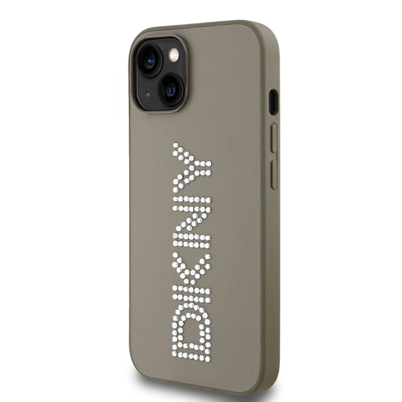 Apple iPhone 14 Case DKNY Original Licensed Stone DKNY Inscription Metallic Rhinestones PU Leather Cover - 12
