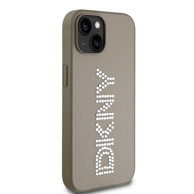 Apple iPhone 14 Case DKNY Original Licensed Stone DKNY Inscription Metallic Rhinestones PU Leather Cover - 13