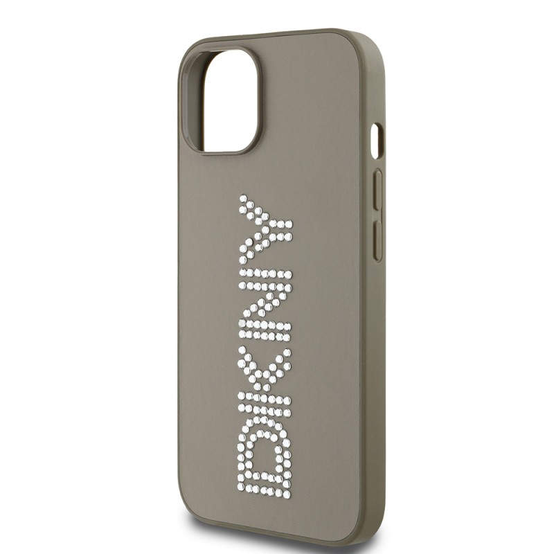 Apple iPhone 14 Case DKNY Original Licensed Stone DKNY Inscription Metallic Rhinestones PU Leather Cover - 15
