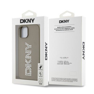 Apple iPhone 14 Case DKNY Original Licensed Stone DKNY Inscription Metallic Rhinestones PU Leather Cover - 17