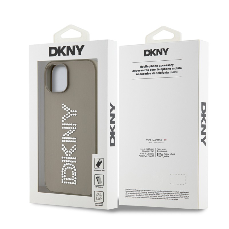 Apple iPhone 14 Case DKNY Original Licensed Stone DKNY Inscription Metallic Rhinestones PU Leather Cover - 17
