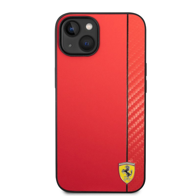 Apple iPhone 14 Case Ferrari Original Licensed Magsafe Charging Featured Pu Leather and Carbon Stripe Design Cover - 5