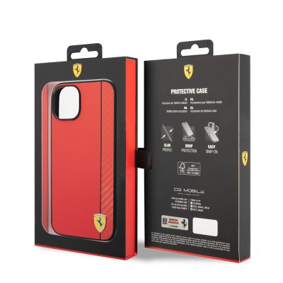 Apple iPhone 14 Case Ferrari Original Licensed Magsafe Charging Featured Pu Leather and Carbon Stripe Design Cover - 10