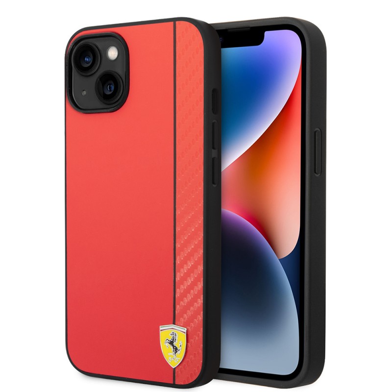 Apple iPhone 14 Case Ferrari Original Licensed Magsafe Charging Featured Pu Leather and Carbon Stripe Design Cover - 3