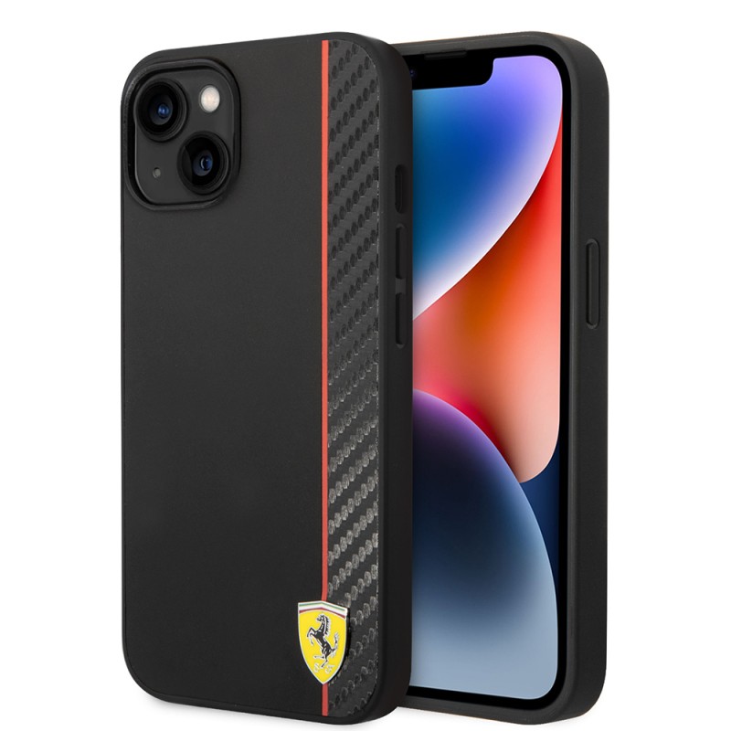 Apple iPhone 14 Case Ferrari Original Licensed Magsafe Charging Featured Pu Leather and Carbon Stripe Design Cover - 1