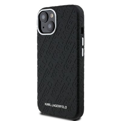 Apple iPhone 14 Case Karl Lagerfeld Original Licensed PU Leather Stamped Metal Letter Logo Cover - 3