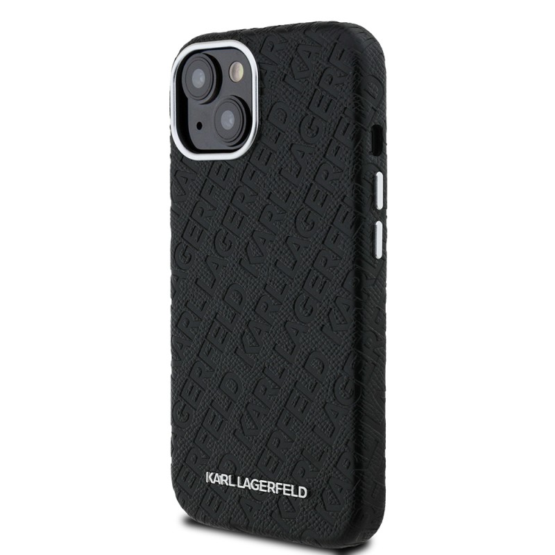Apple iPhone 14 Case Karl Lagerfeld Original Licensed PU Leather Stamped Metal Letter Logo Cover - 3