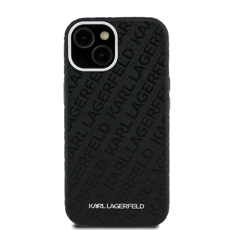 Apple iPhone 14 Case Karl Lagerfeld Original Licensed PU Leather Stamped Metal Letter Logo Cover - 4