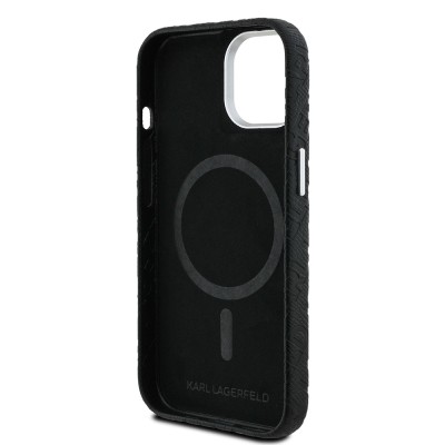 Apple iPhone 14 Case Karl Lagerfeld Original Licensed PU Leather Stamped Metal Letter Logo Cover - 8