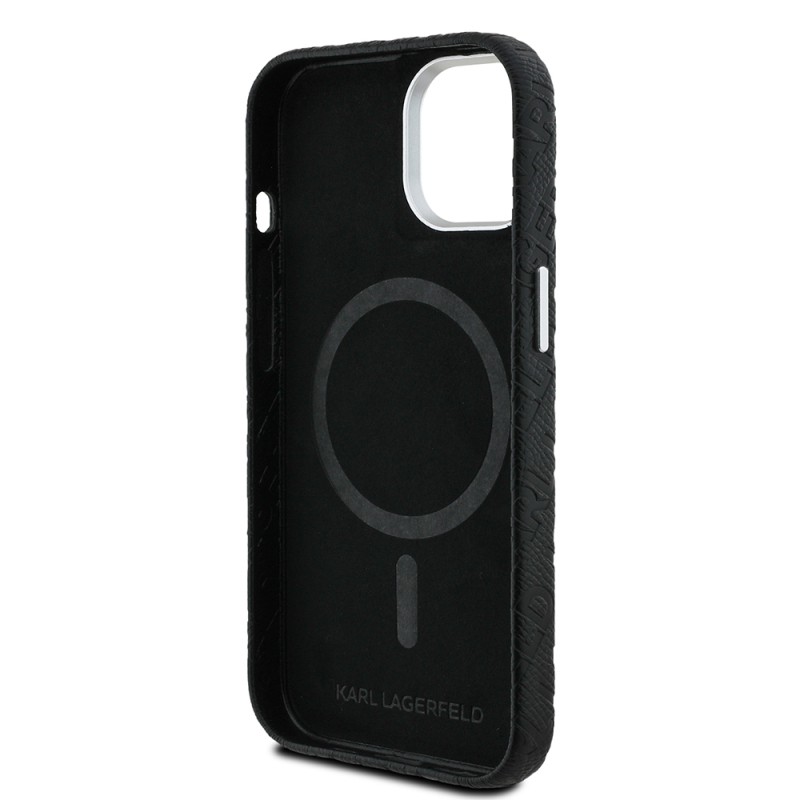Apple iPhone 14 Case Karl Lagerfeld Original Licensed PU Leather Stamped Metal Letter Logo Cover - 8