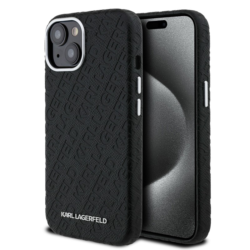 Apple iPhone 14 Case Karl Lagerfeld Original Licensed PU Leather Stamped Metal Letter Logo Cover - 2
