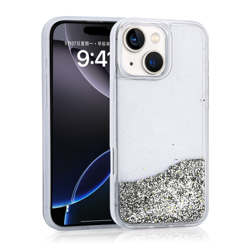 Apple iPhone 14 Case Liquid Glitter Transparent Back Surface Zore Keto Silicone Cover - 1