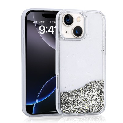 Apple iPhone 14 Case Liquid Glitter Transparent Back Surface Zore Keto Silicone Cover - 2
