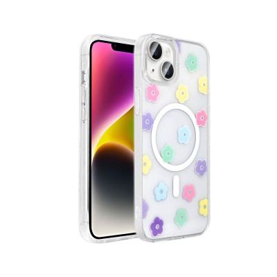 Apple iPhone 14 Case M-Safe Charging Transparent Zore Folk Hard Cover - 5