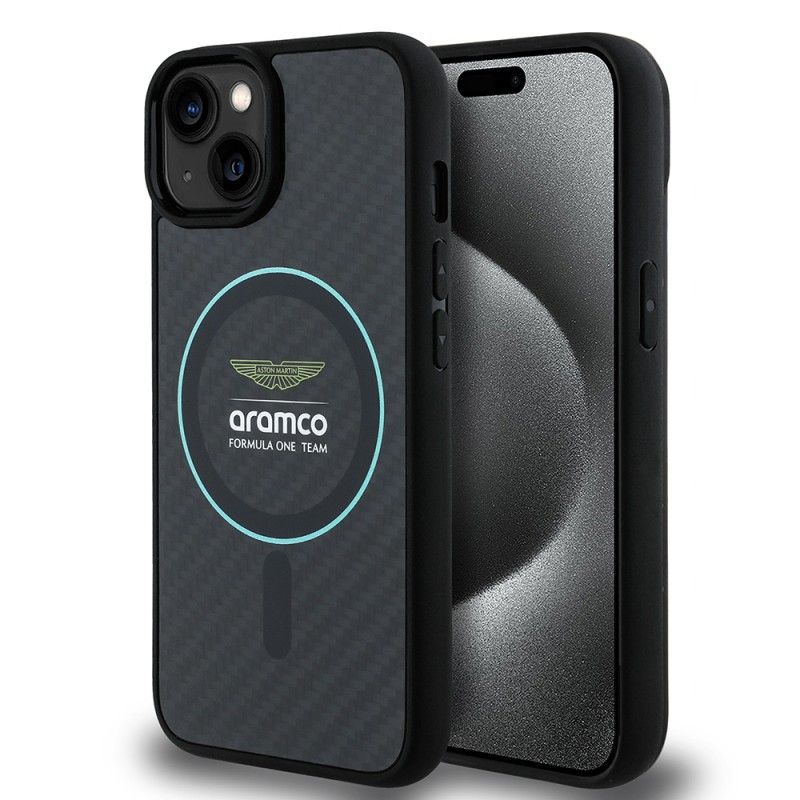 Apple iPhone 14 Kılıf Aston Martin Orjinal Lisanslı M-safe Şarj Özellikli Renkli Halka ve Karbon Fiber Tasarımlı Kapak - 8