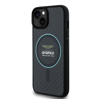 Apple iPhone 14 Kılıf Aston Martin Orjinal Lisanslı M-safe Şarj Özellikli Renkli Halka ve Karbon Fiber Tasarımlı Kapak - 3