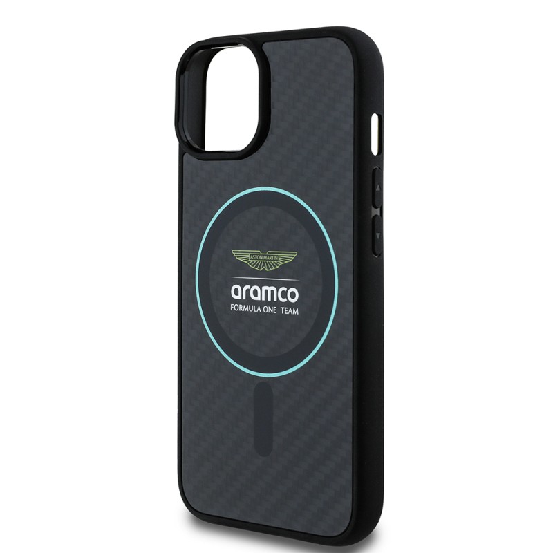 Apple iPhone 14 Kılıf Aston Martin Orjinal Lisanslı M-safe Şarj Özellikli Renkli Halka ve Karbon Fiber Tasarımlı Kapak - 6