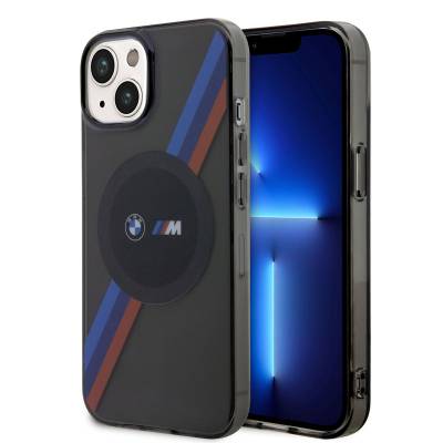 Apple iPhone 14 Kılıf BMW M-safe Şarj Özellikli Transparan 3 Renkli Şerit Dizayn Kapak - BMW