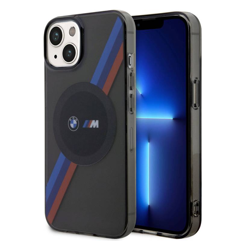Apple iPhone 14 Kılıf BMW M-safe Şarj Özellikli Transparan 3 Renkli Şerit Dizayn Kapak - 1