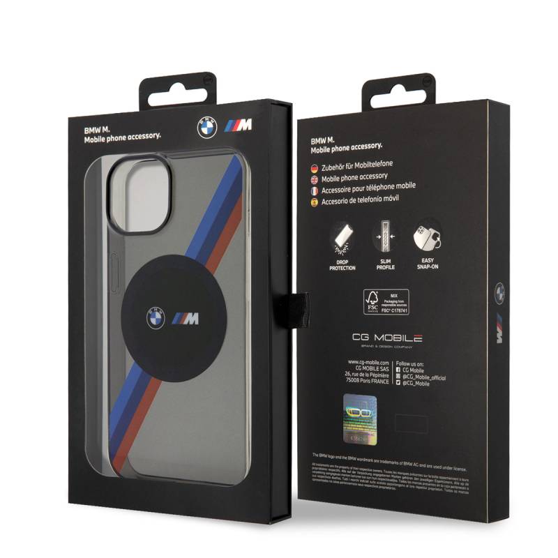 Apple iPhone 14 Kılıf BMW M-safe Şarj Özellikli Transparan 3 Renkli Şerit Dizayn Kapak - 4