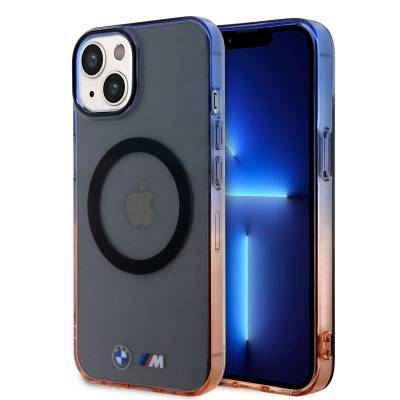 Apple iPhone 14 Kılıf BMW M-safe Şarj Özellikli Transparan Renk Geçişli Dizayn Kapak - BMW