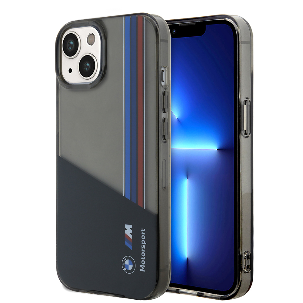 Apple iPhone 14 Kılıf BMW Orjinal Lisanslı Yarı Transparan M Dizayn Çizgili Kapak - Siyah