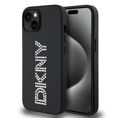 Apple iPhone 14 Kılıf DKNY Orjinal Lisanslı Taşlı DKNY Yazılı Metalik Rhinestones PU Deri Kapak - 4