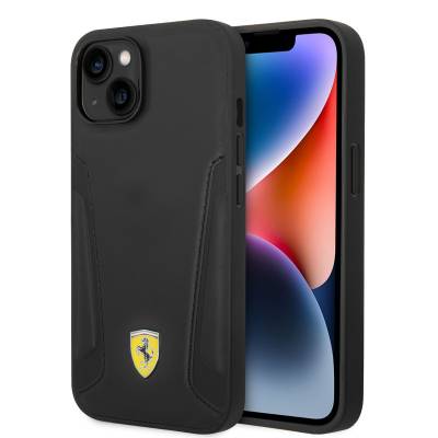 Apple iPhone 14 Kılıf Ferrari M-safe Şarj Özellikli Deri Kenarları Damgalı Dizayn Kapak - Ferrari